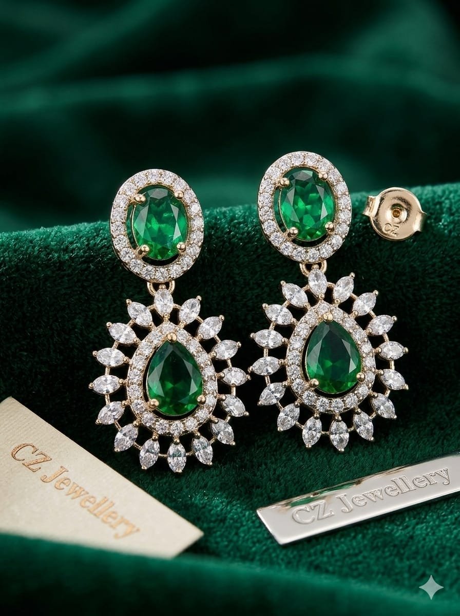 Emarald Drop Flower Earrings