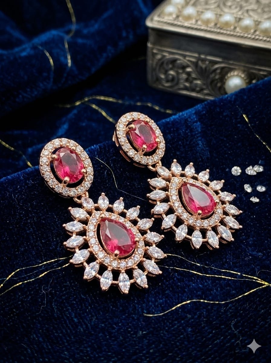Ruby Drop Flower Earrings