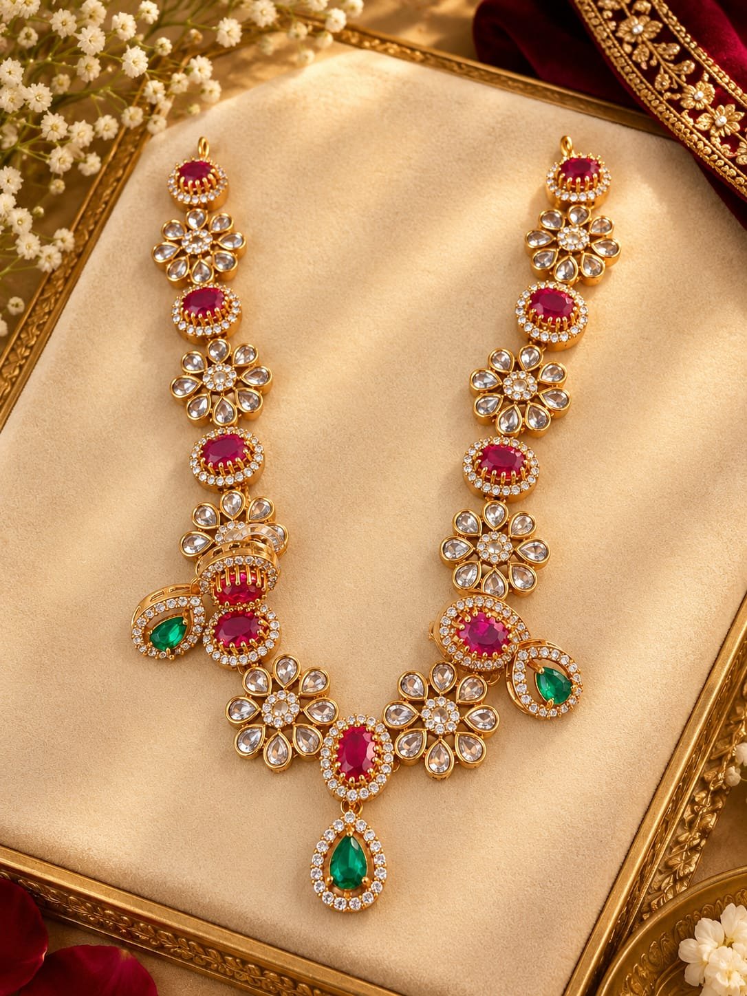 Red Green Flower Stone Necklace