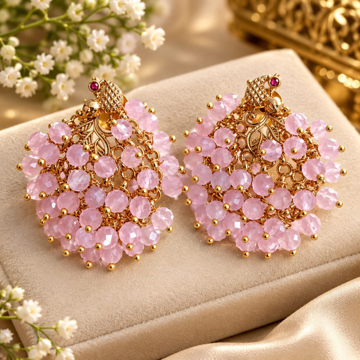 Peacock Lite Pink Earrings