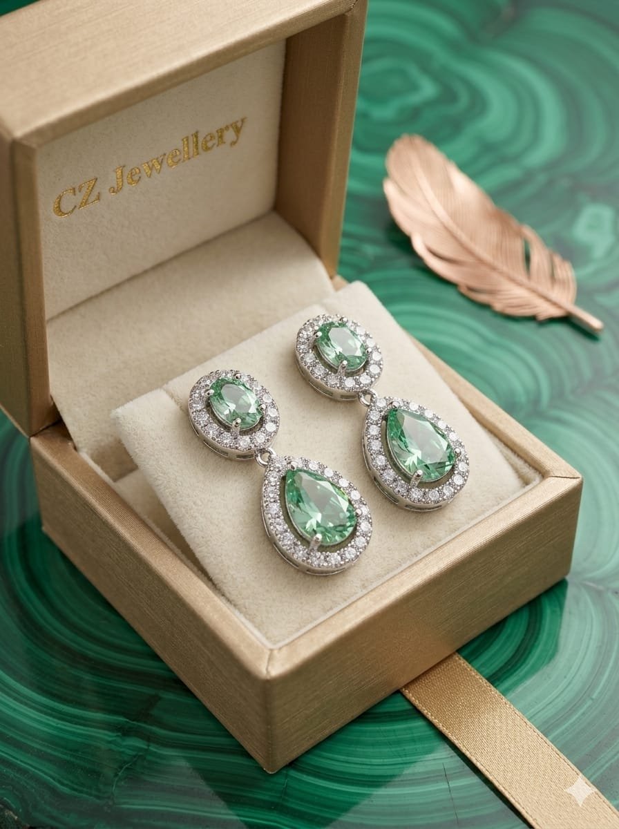 Feather Green Drop Earrings
