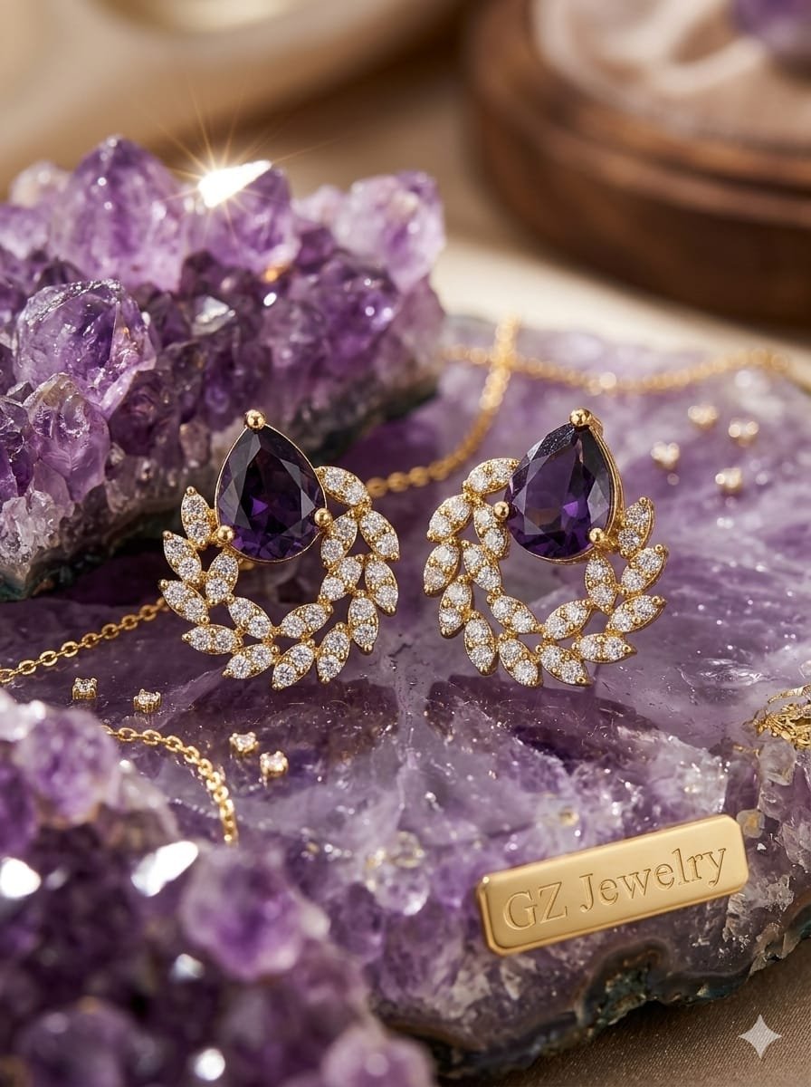 Leafy Violet Curve Earrings