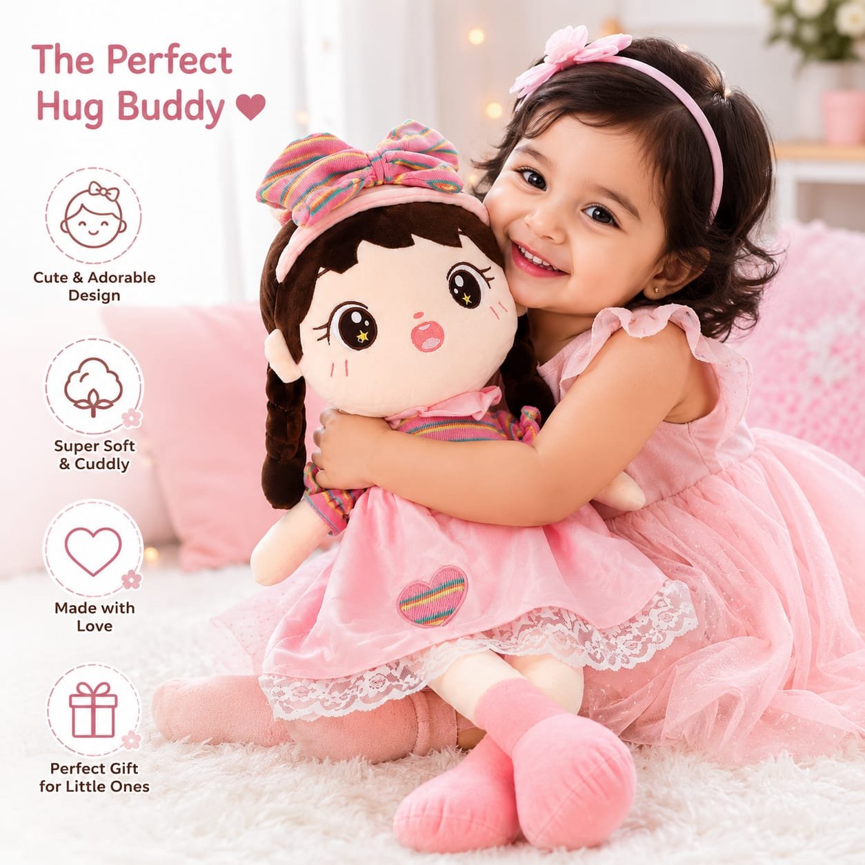 Pink Bow Doll Plush Soft Toy