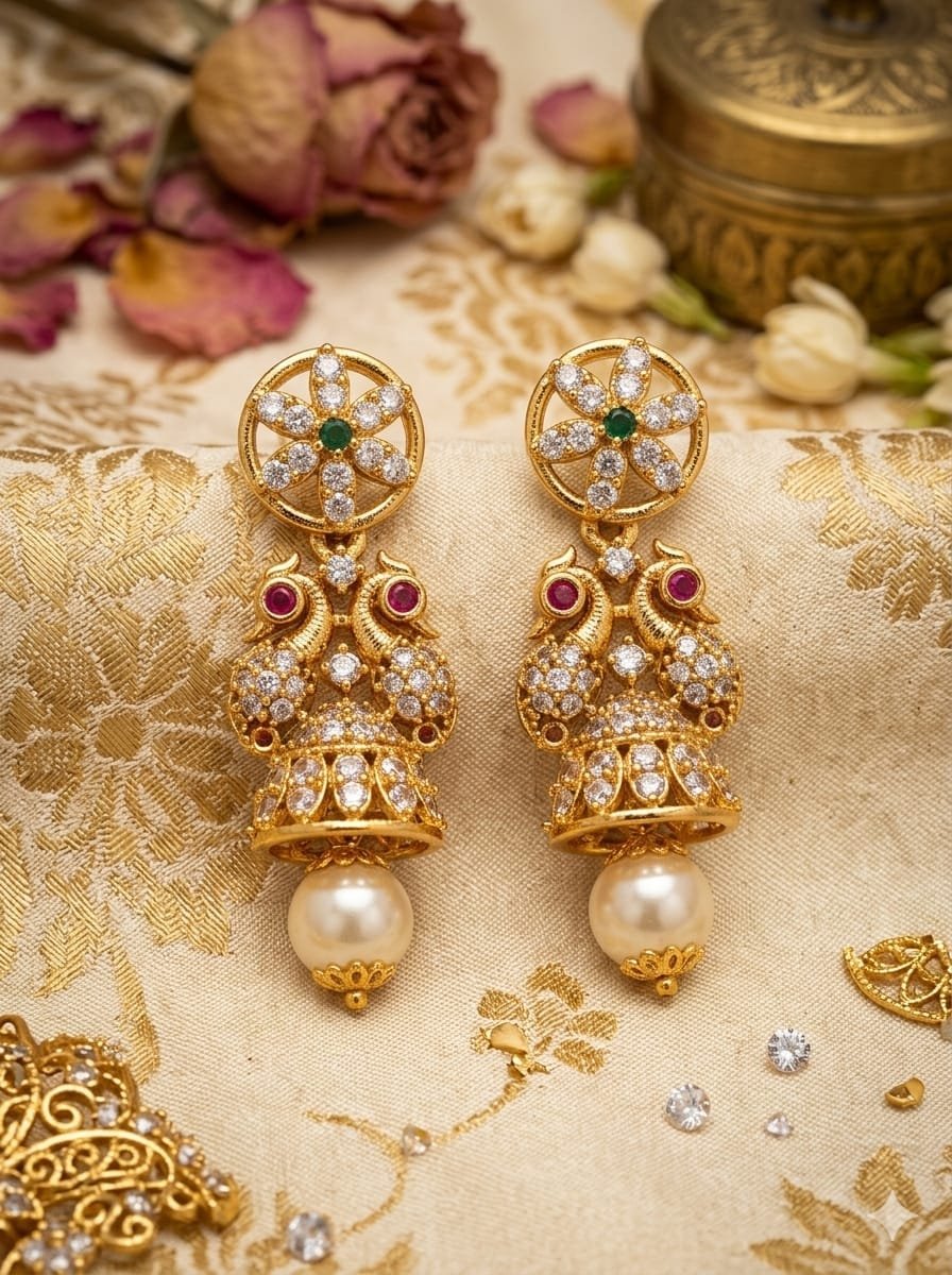 Big Peacock Butti Pearl Earrings